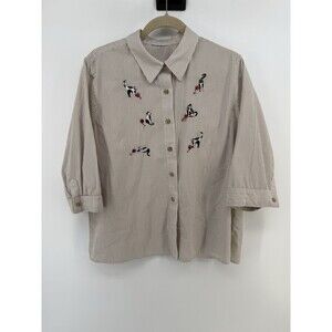Breckenridge Womens large embroidered cats Tan striped shirt Preppy tag missing